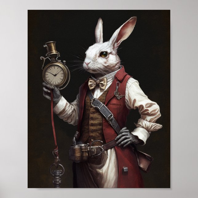 Whimsical White Rabbit Librairie Poster pour Livre (Devant)
