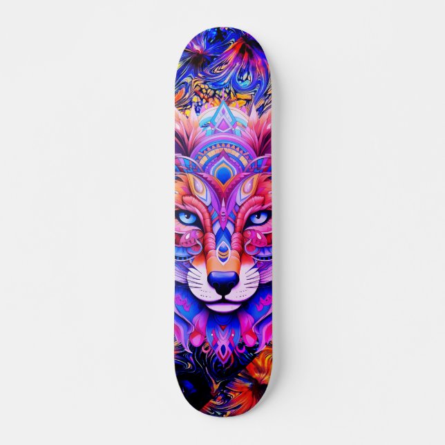 Whimsical Wild Wolf Abstrait Art Skateboard Deck (Devant)