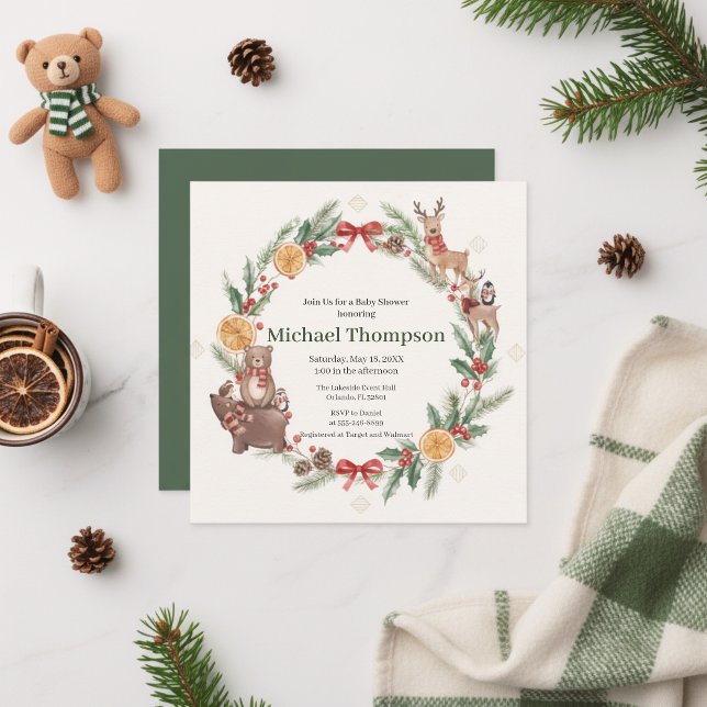 Whimsical Woodland Wreath Baby Shower Invitation (woodland baby shower)