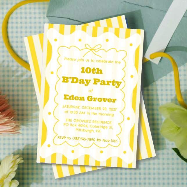Whimsical Yellow Stripes Birthday Invitation (Créateur téléchargé)