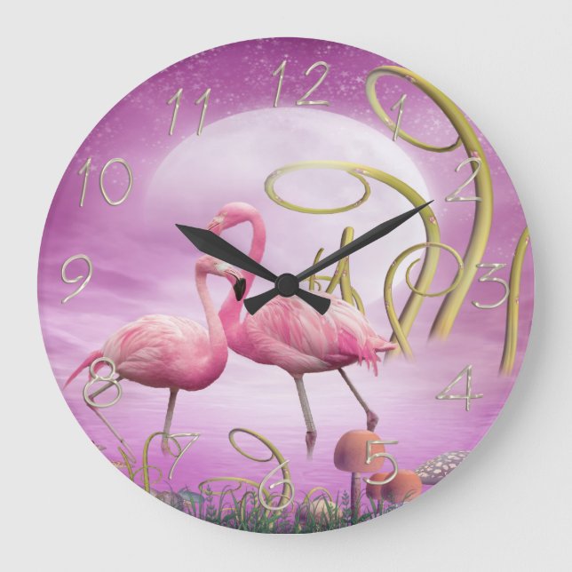 Whimsland Wonderland Flamants roses roses Horloge (Recto)
