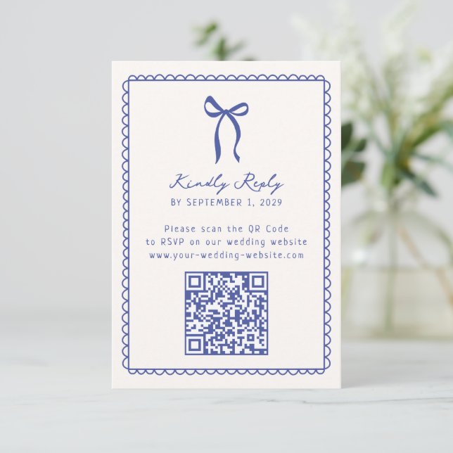 Whimssc, bleu Main dessinée Mariage QR code Rsvp (Debout devant)