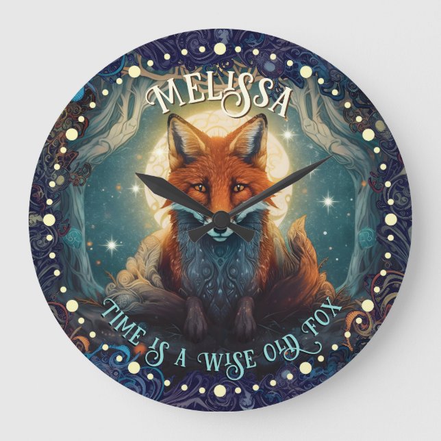 Whimsslit Lune Fox Mur Horloge AI Art Design (Recto)