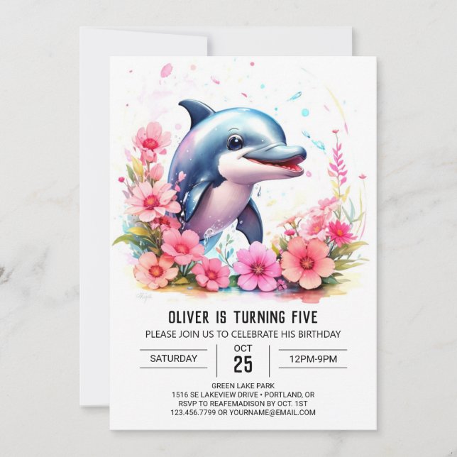 Whimsy Baby Dauphin Invitation d'anniversaire (Devant)