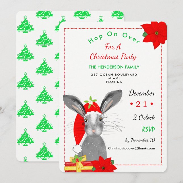 Whimsy Christmas Rabbit Invitation d'animaux de bo (Devant / Derrière)