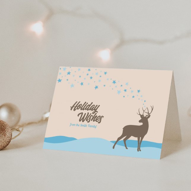 Whimsy deer Vacances Voeux Folles Carte de voeux (Whimsical woodland deer Holiday Wishes Folded Greeting Card.)