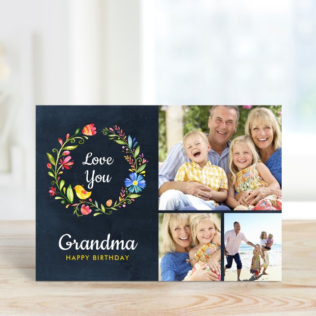 Whimsy Garden Wreath Carte photo d'anniversaire (Créateur téléchargé)