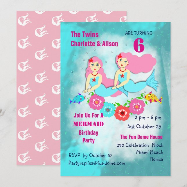 Whimsy Mermaid Invitation de fête d'anniversaire (Devant / Derrière)