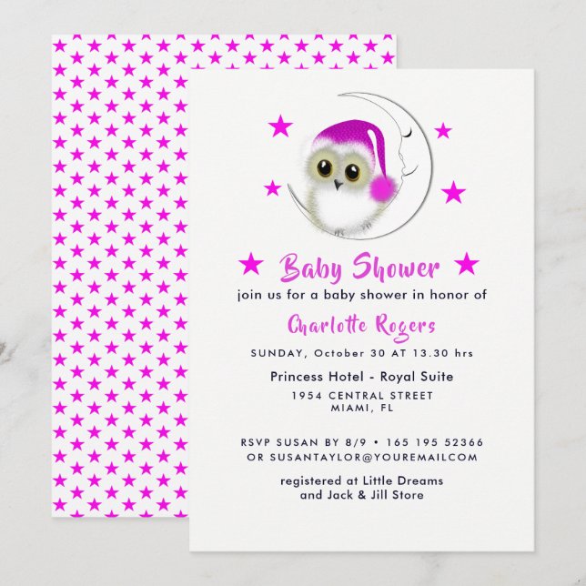 Whimsy Super mignonne Chouette neige Invitations B (Devant / Derrière)