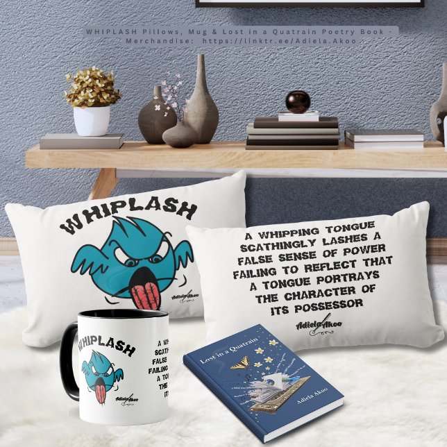 WHIPLASH Mug par la poète Adiela Akoo (Whiplash Pillows, Mug & Lost in a Quatrain Poetry Book by Poet Adiela Akoo. Get this gr8t gift combo)