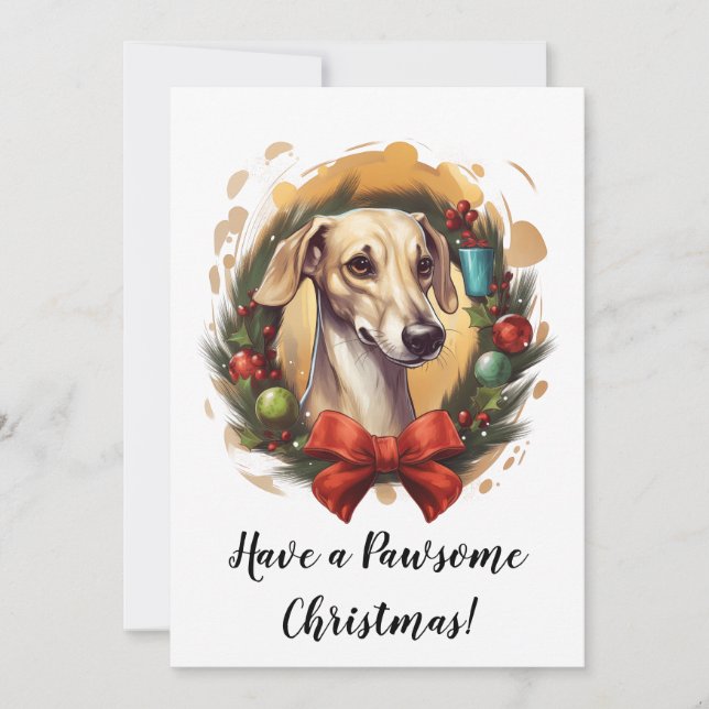 Whippet dans la carte de Noël Wreath (Devant)