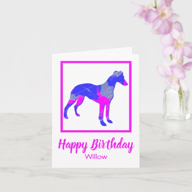 Whippet Silhouette Chien rose Drôle Carte d'Annive (Orchidée)