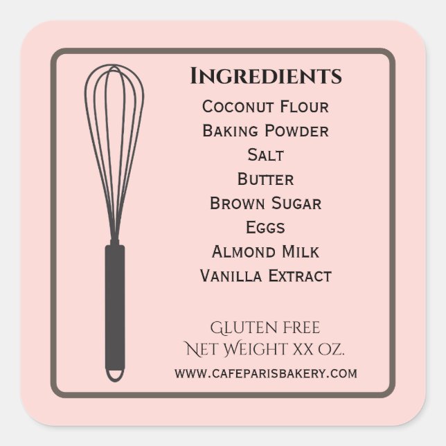 Whisk Pink Boulangerie Produits Étiquettes Ingrédi (Devant)