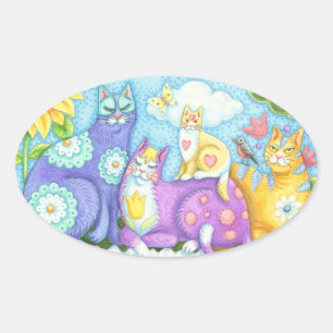 Whiskers Et Pureuses, CHAT AMIS STICKERS Oval