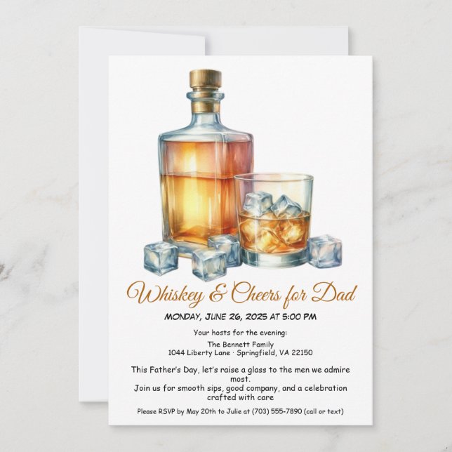 Whiskey & Cheveux pour Papa - Invitation de la Fêt (Devant)