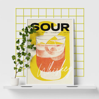Whiskey Sour Retro Cocktail Poster Art Jaune