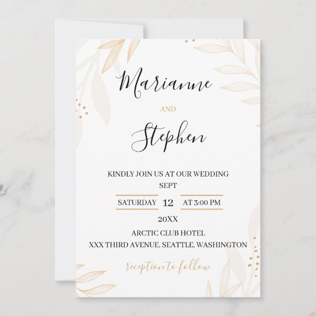 White and Beige Elegant Floral Wedding Invitation (Devant)
