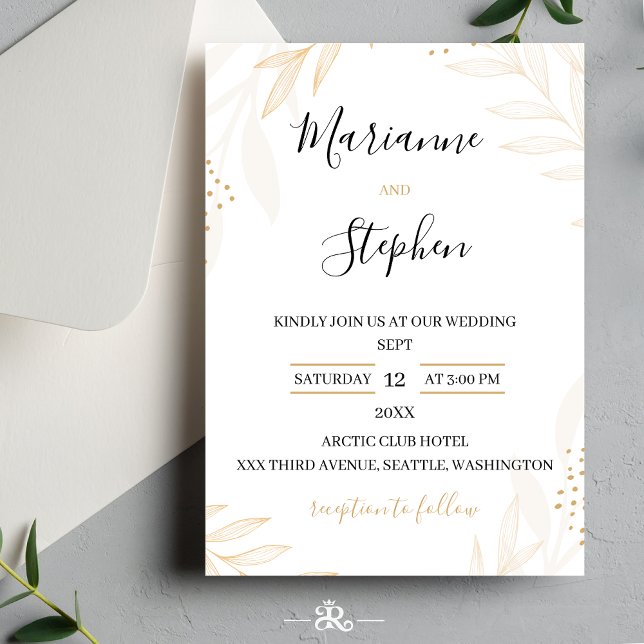 White and Beige Elegant Floral Wedding Invitation (Créateur téléchargé)