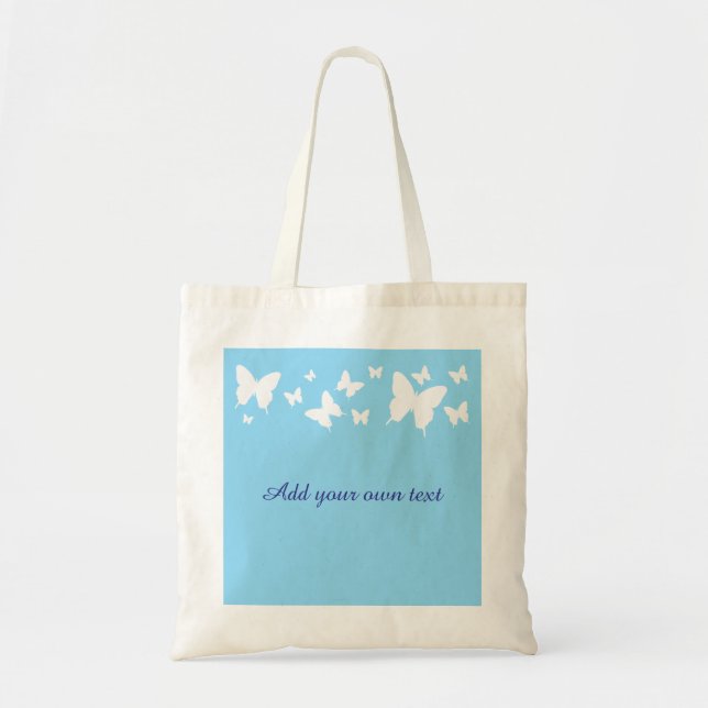 White and Blue Butterfly Tote Bag Wedding Favour  (Devant)
