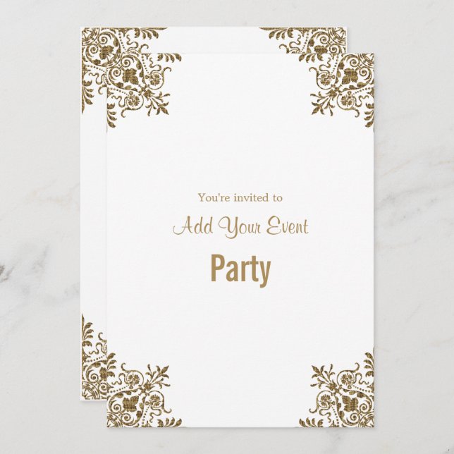 White and Gold All Occasion Party Invitation (Devant / Derrière)