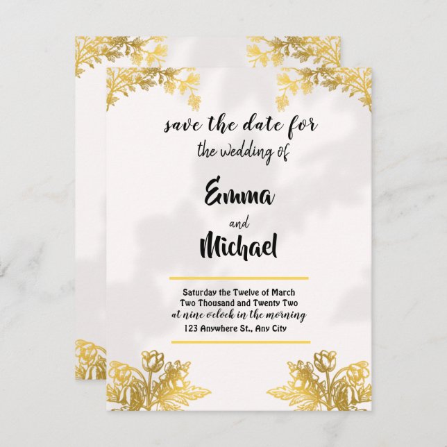 White and Gold Simple Elegance mariage invitation (Devant / Derrière)