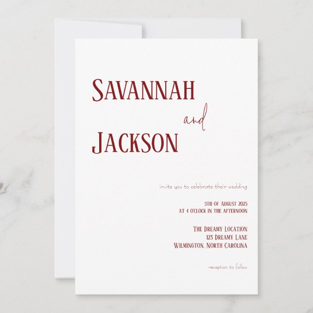 White and Red Modern Elegant Wedding Invitation (Devant)