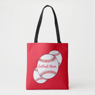 White and Red Softball Mom Sac fourre-tout sportif