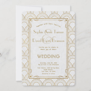 White Art Deco Gold 1920s Wedding Invitation