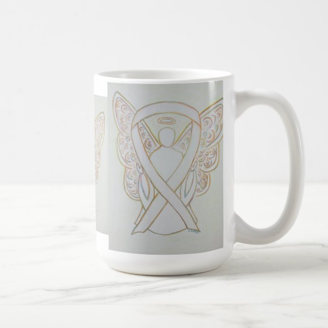 White Awareness Ribbon Angel Art Mug (Droite)