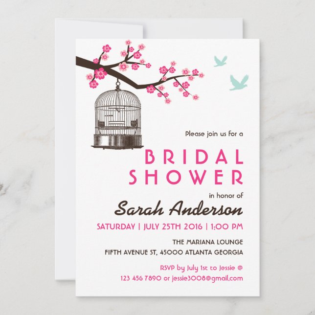 White Bird Cage Floral Bridal Douche Invitation (Devant)