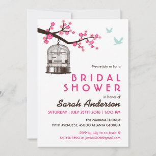 White Bird Cage Floral Bridal Douche Invitation