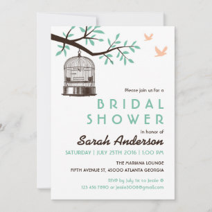 White Bird Cage Rustic Bridal Showboat Invitation