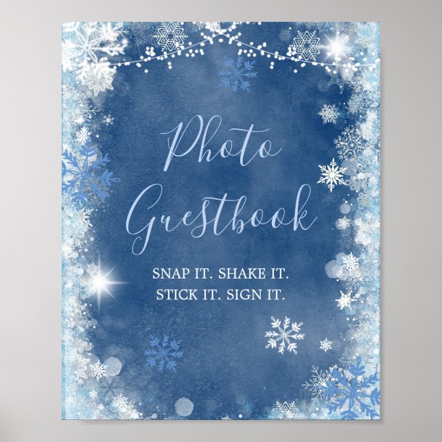 White Blue Winter Snowflake Bride photo livre d'or (Devant)