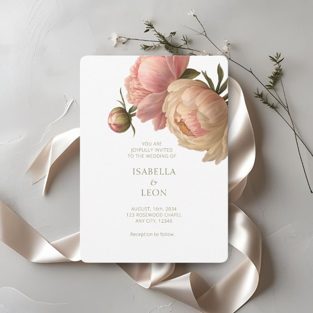 White & Blush | Chic Blush Rose Wedding Invitation (Créateur téléchargé)