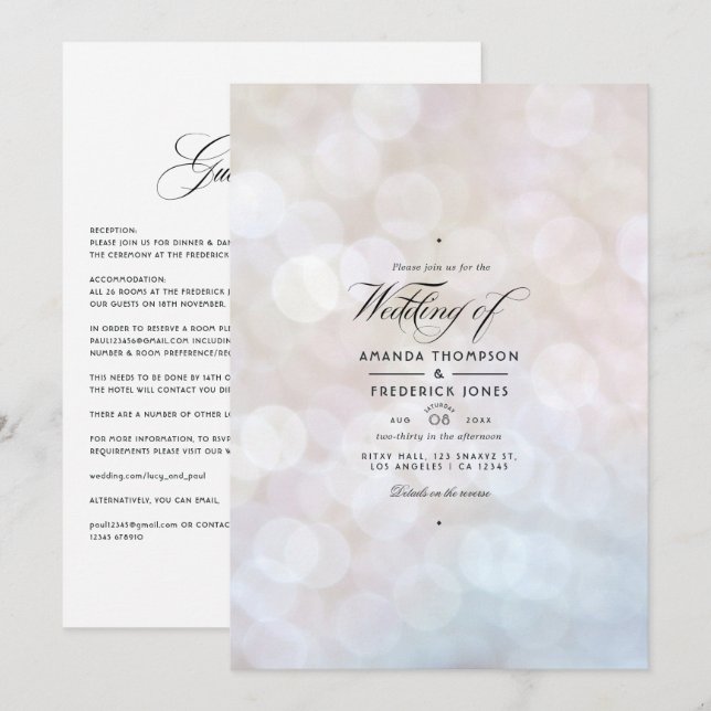 White Bokeh Faire-part de mariage (Devant / Derrière)