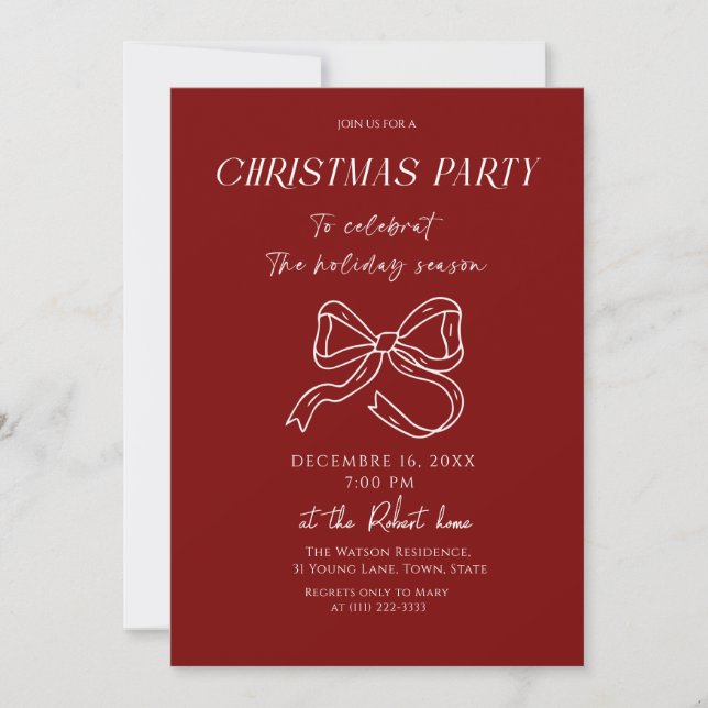 White bow Christmas Holiday Party Invitation (Devant)
