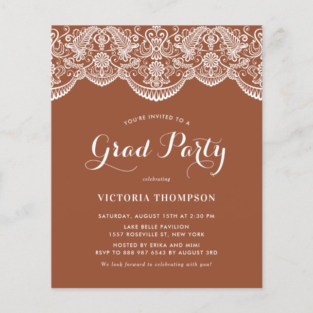 White Brocade Lace Terracotta Invitation (Devant)