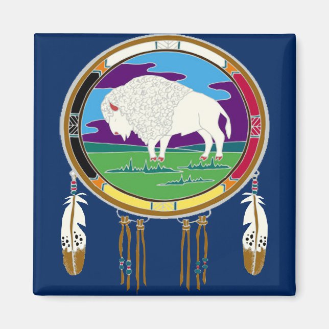 White Buffalo Native American Carré Magnet (Devant)