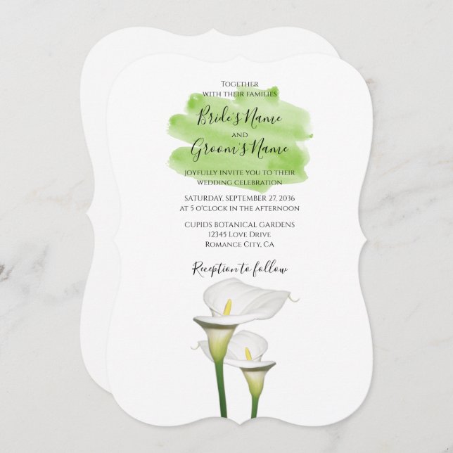 White Calla Lilies Aquarelle Mariage Invitations (Devant / Derrière)