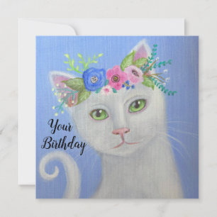White Cat I Flower Crown Whimsal Art