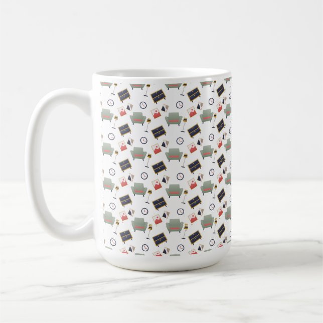 White ceramic mug featuring a playful pattern (Gauche)