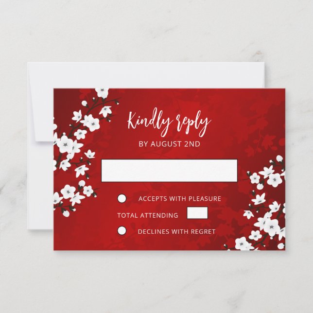 White Cherry Blossom Red RSVP Wedding (Devant)