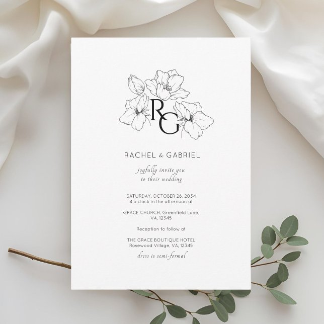 White | Chic Monogram Wedding Invitation Card (Créateur téléchargé)