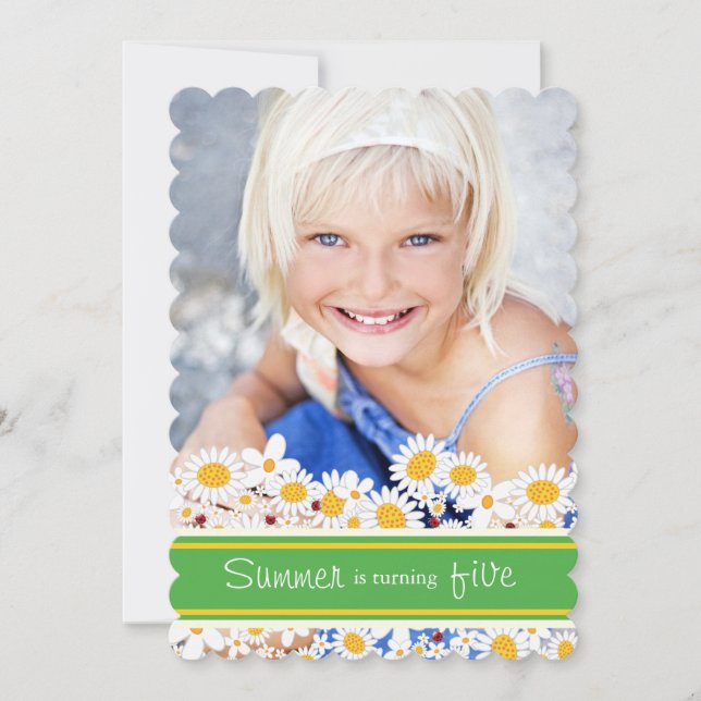 White Daisies Fleurs Ladybug Invitation Anniversai (Devant)