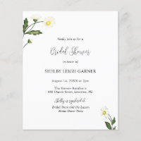 White Daisy Floral Budget Bridal Douche Invitation