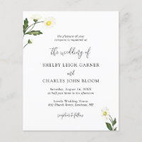 White Daisy Floral Rustic Budget Mariage Invitatio