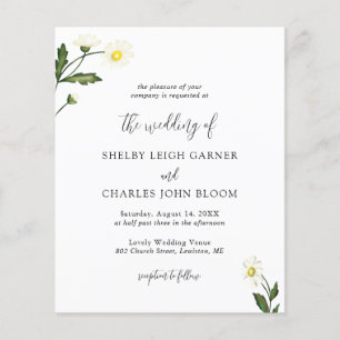 White Daisy Floral Rustic Budget Mariage Invitatio