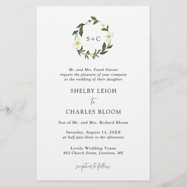 White Daisy Floral Rustic Budget Mariage Invitatio (Devant)