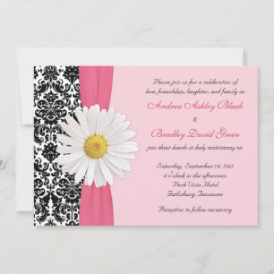 White Daisy Rose Black Mariage damassé Invitation
