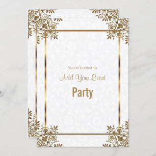 White Damask & Gold All Occasion Party Invitation